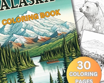 Libro para colorear de paisajes de Alaska para adultos: 30 páginas de paisajes, PDF imprimible