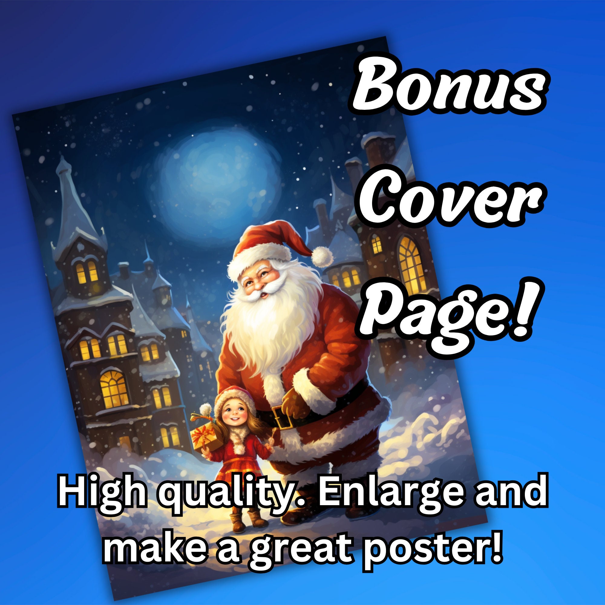 Huge 80 Page Christmas Coloring Book and Bonus Cover, Grayscale Pages