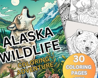 Alaska Wildlife Coloring Pages for Adults – 30 Grayscale Designs, Printable PDF