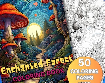 Dibujos para colorear del Bosque Encantado para adultos, relajación mágica (descarga digital)