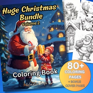 Riesiges 80+ Seiten weihnachtliches Graustufen Malbuch für Kinder und Erwachsene, BONUS Cover, festliche Entspannung, tolles Weihnachtsgeschenk Sofortdownload