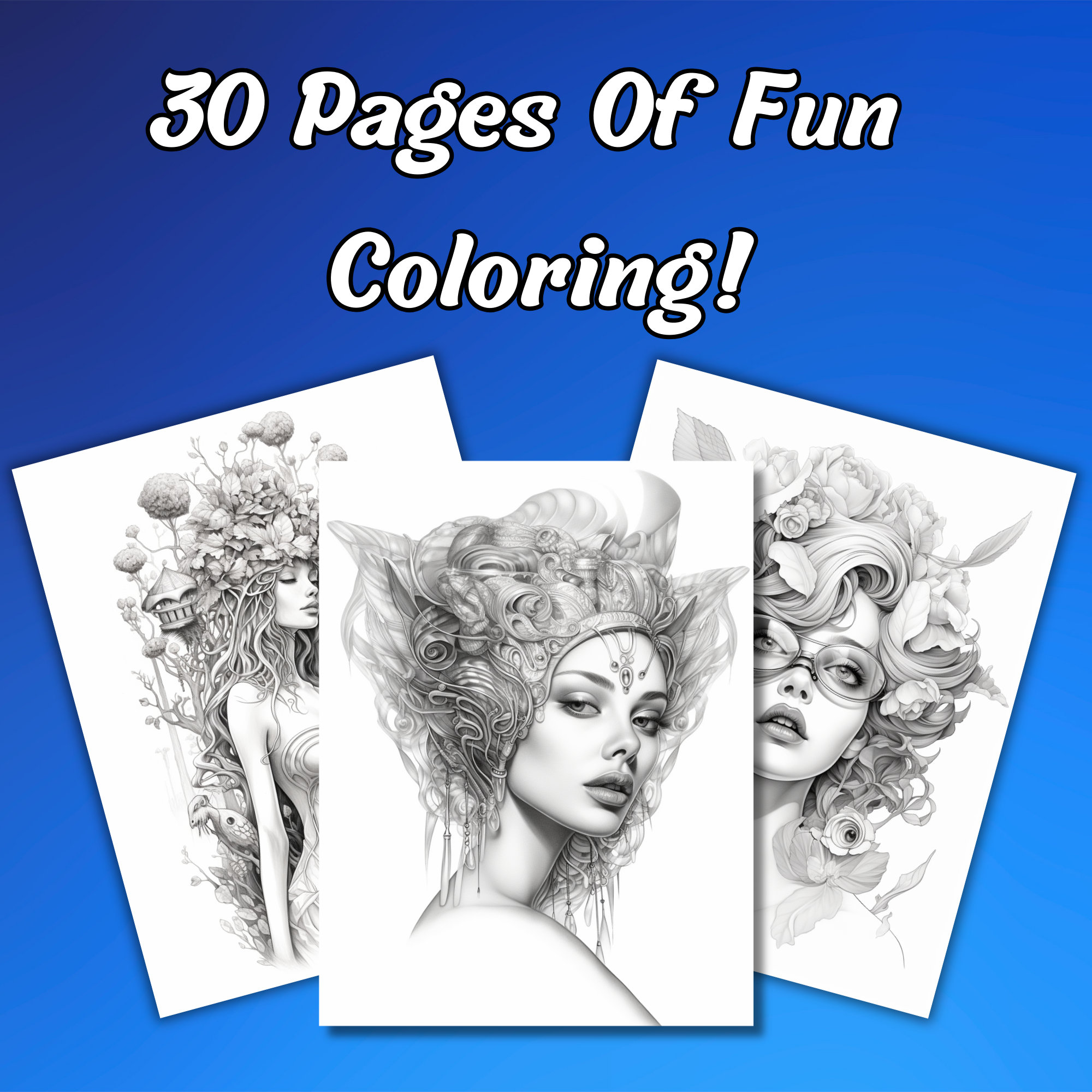 Surrealism Women Coloring Pages Digital Download, Adult Grayscale Art ...