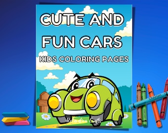 子供向けのかわいい車の塗り絵30枚、2～4歳向け塗り絵、子供向け塗り絵ブックPDF、車の塗り絵シート、子供向け車の塗り絵