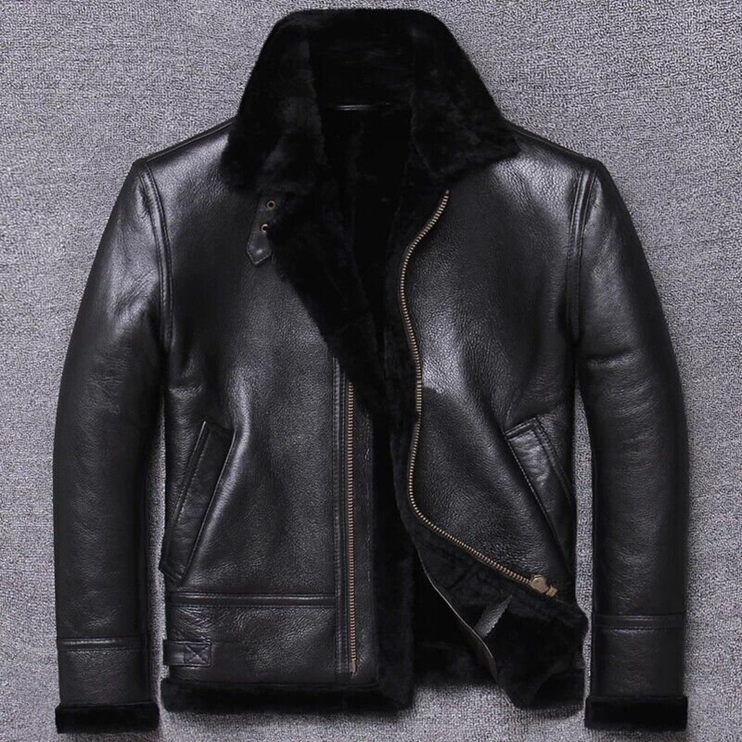 Men Black B3 RAF Aviator Bomber Jacket Shearling Jacket Real - Etsy