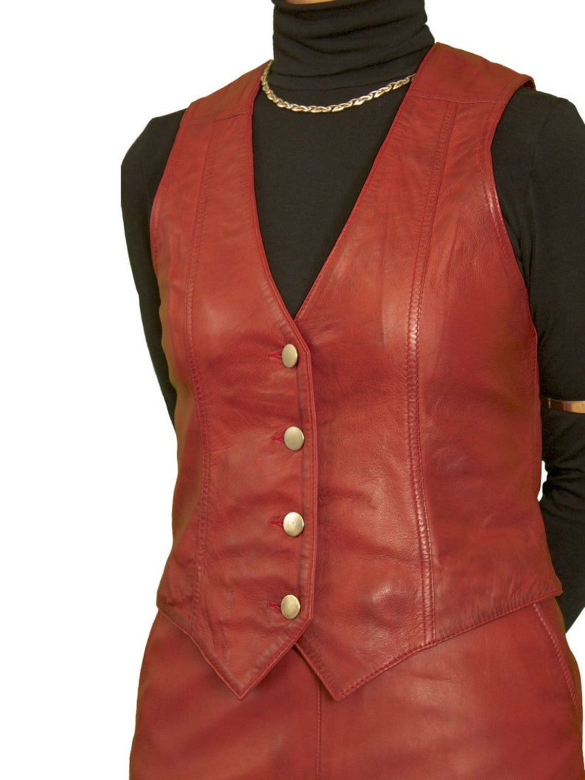 Women's Red Genuine Leather Biker Vest Womens Red Leather Etsy