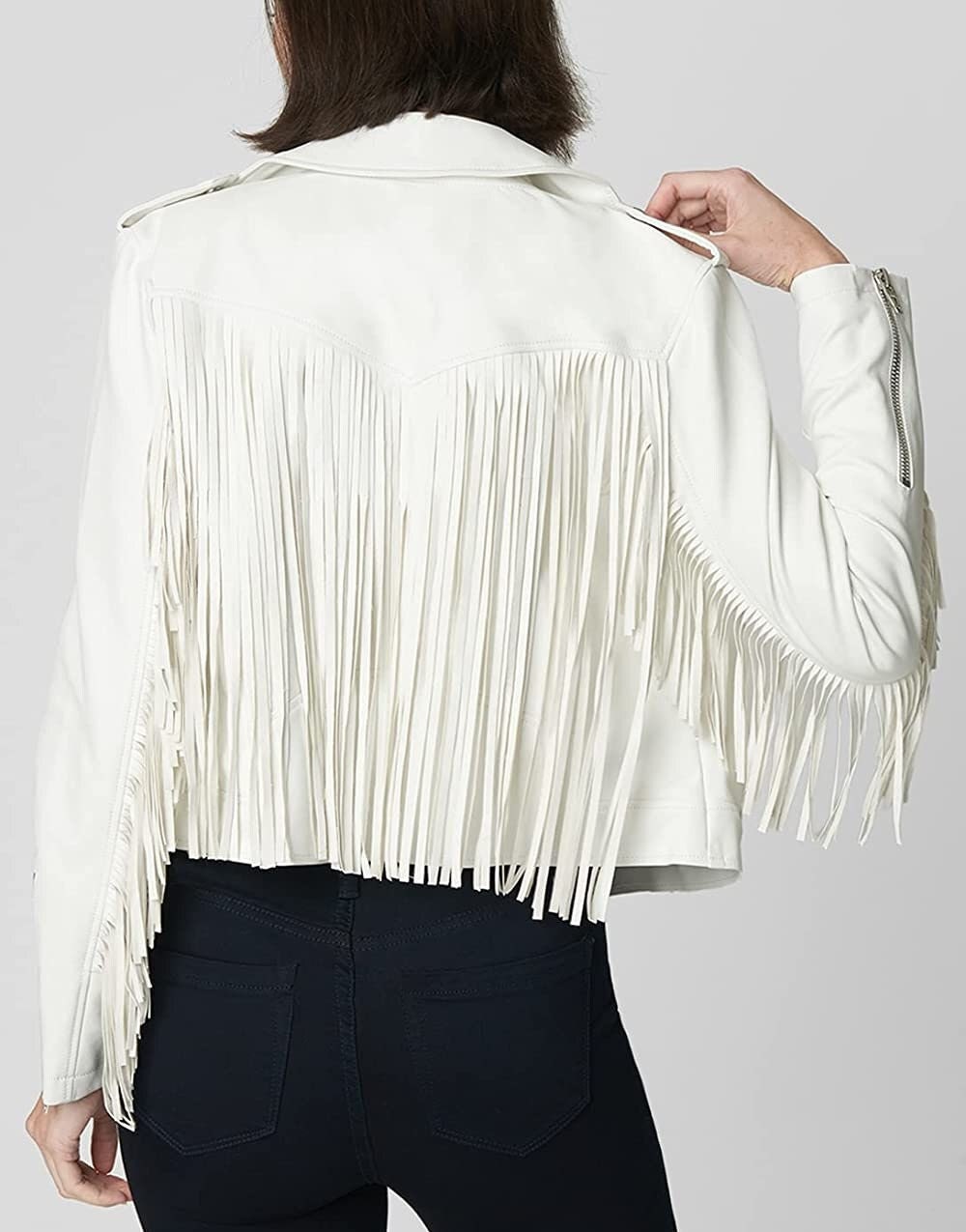 White Leather Fringe Jacket - Etsy