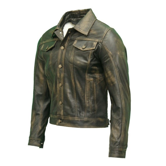 Men's Black Real Leather Trucker Jacket 