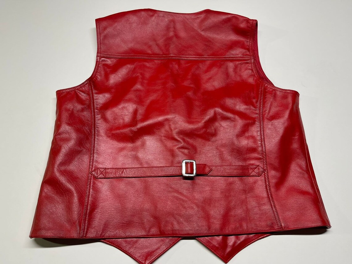 Women's Red Genuine Leather Biker Vest Womens Red Leather Etsy