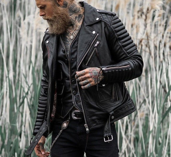 Men's Black 100% Genuine Lambskin Leather Biker Jacket - Etsy
