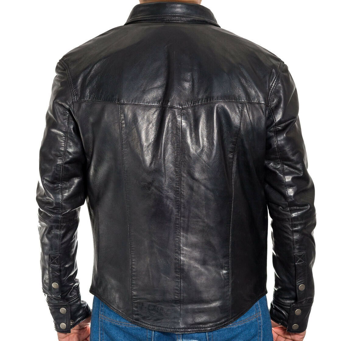 Men's Black Genuine Lambskin Leather Trucker Jacket - Etsy