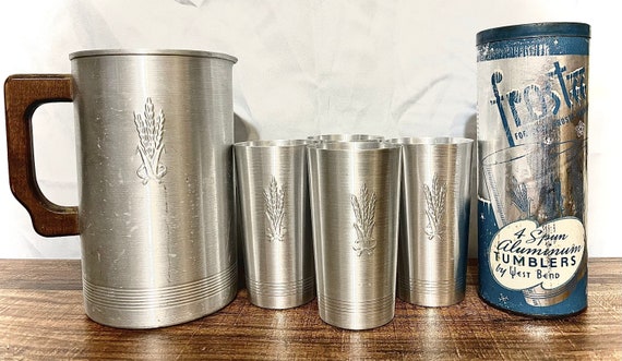 1930s MCM West Bend Spun Aluminum Pitcher and 4 Piece Tumblr - Etsy