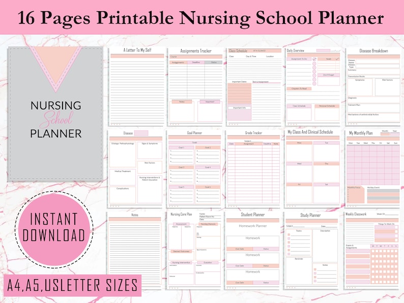PRINTABLE Nursing Student Planner Nursing School Planner Etsy