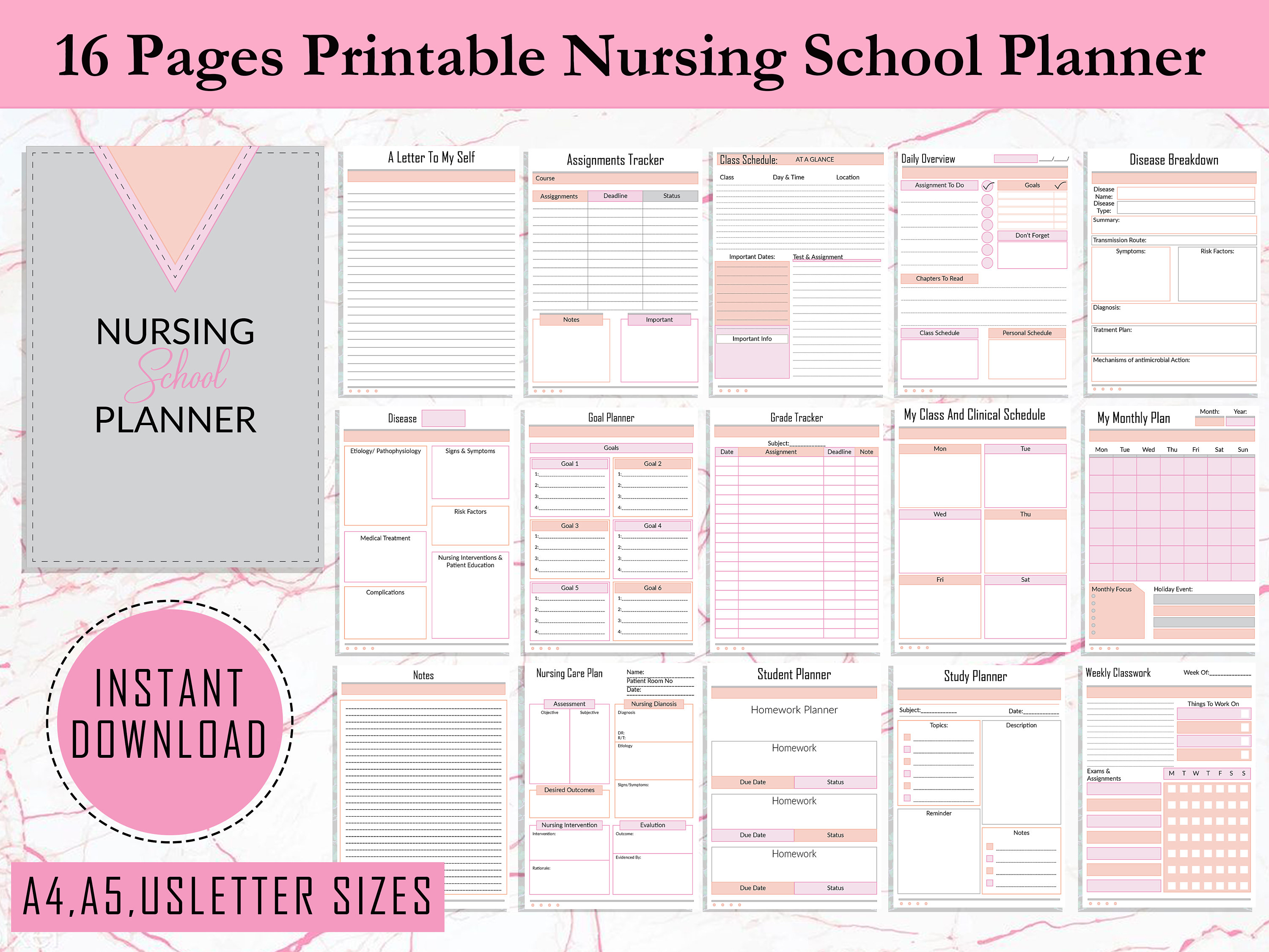 PRINTABLE Nursing Student Planner Nursing School Planner Etsy