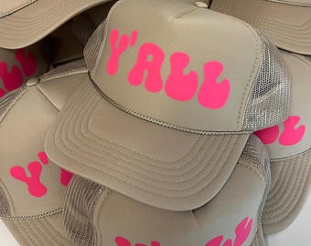Y'ALL Trucker Hat, Coastal Cowgirl, Custom Text Hat