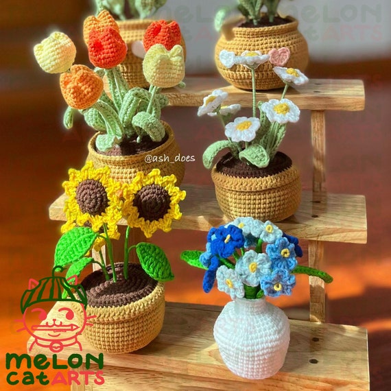 Homemade Knitted Flower Potted Plant Crafts Fake Plants Home Decor  Hand-woven Crochet Potted Handmade Flower Fake Flowers Knit Flower PINK SMALL  FLOWER 