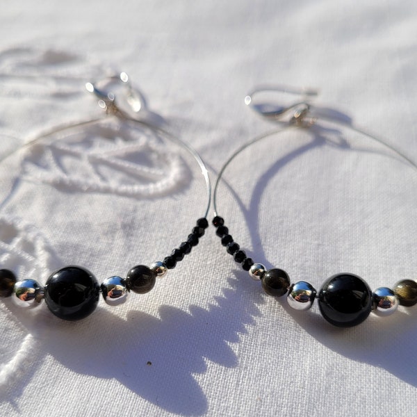 Agate noire boucles d'oreilles en pierre naturelle