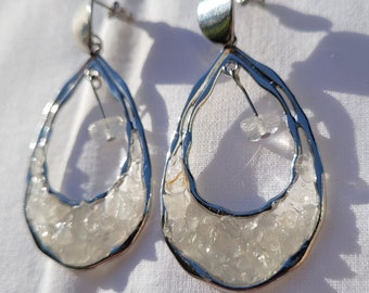 Cristal de Quartz boucles d'oreilles en résine UV incrusté des pierres naturelles