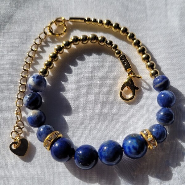 Lapis Lazuli et Sodalite bracelet en pierres naturelles et acier inoxydable