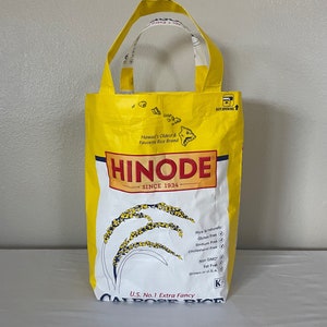 LARGE Size Hinode Rice Reusable Market Tote Bag With Gusseted Bottom and Snap Button Closure Made in Hawaii Great for Shopping Eco Friendly