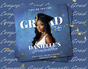 Folleto para fiesta de graduación, promoción de 2025, editable en Canva