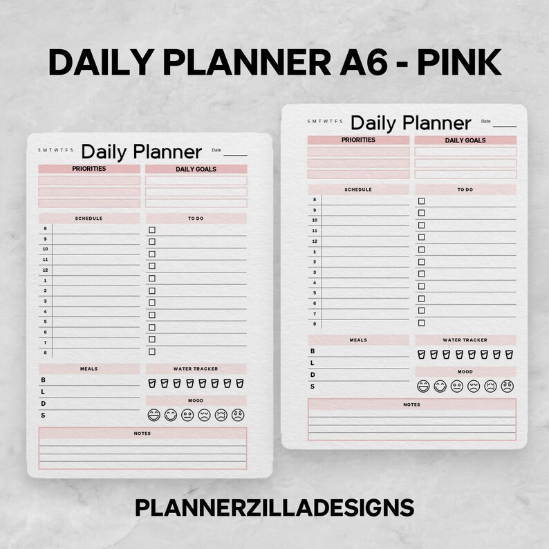 Daily Planner for A6 Notebooks Pink - Etsy
