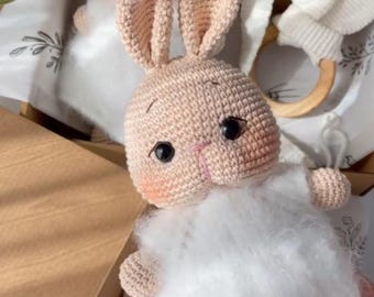 Newborn Bunny Gift Set, Crochet Baby Booties, Plush Bunny Toy, Neutral Baby Shower Gift, Baby Keepsake Gift Box