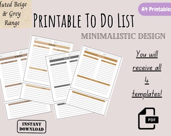 Minimalistic Printable To Do List | Muted Beige Grey | Instant download | Print at home | Organise | Plan | PDF Template | Simple | Inserts