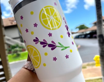 Bicchiere da 40 once al limone e lavanda: tazza in acciaio inossidabile con manico