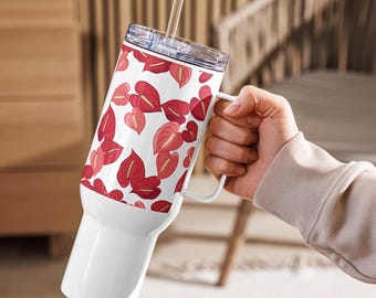 Anthurium Travel Tumbler, Floral Stainless Steel Cup, Tropical Flower Tumbler, Cute Botanical Coffee Mug, Personalized Gift for Her