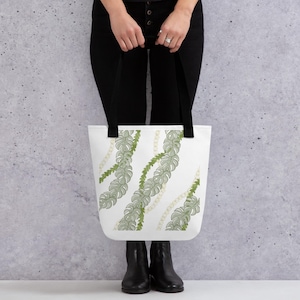 Hawaiianische Blumen Lei Design Einkaufstasche, Monstera Blatt Lei, Hawaii Blumen, große Einkaufstasche, wiederverwendbare Tasche