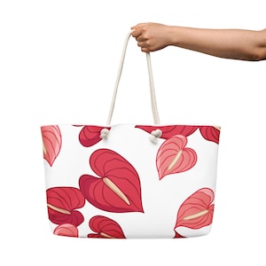 Übergroße Wochenendtasche mit Hawaiian Flower Lei Design, Hawaii-Blumenmuster, Blumen Lei, Puakenikeni, Plumeria, Hibiskus, Anthurium