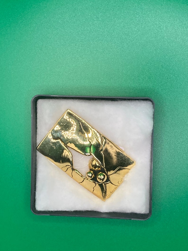 Modernist Brooch in Gold Metal, Signed Sydney Carron Etsy Australia