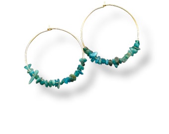 Stainless steel hoops and natural stones Apatite