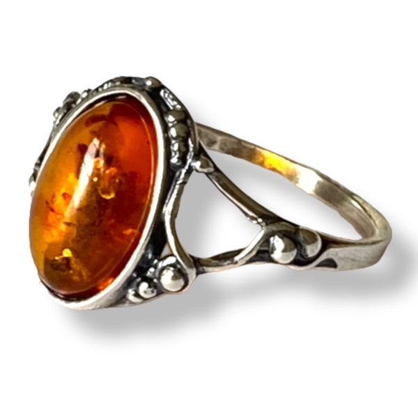 Bague celtique  en argent et ambre - TDD 58