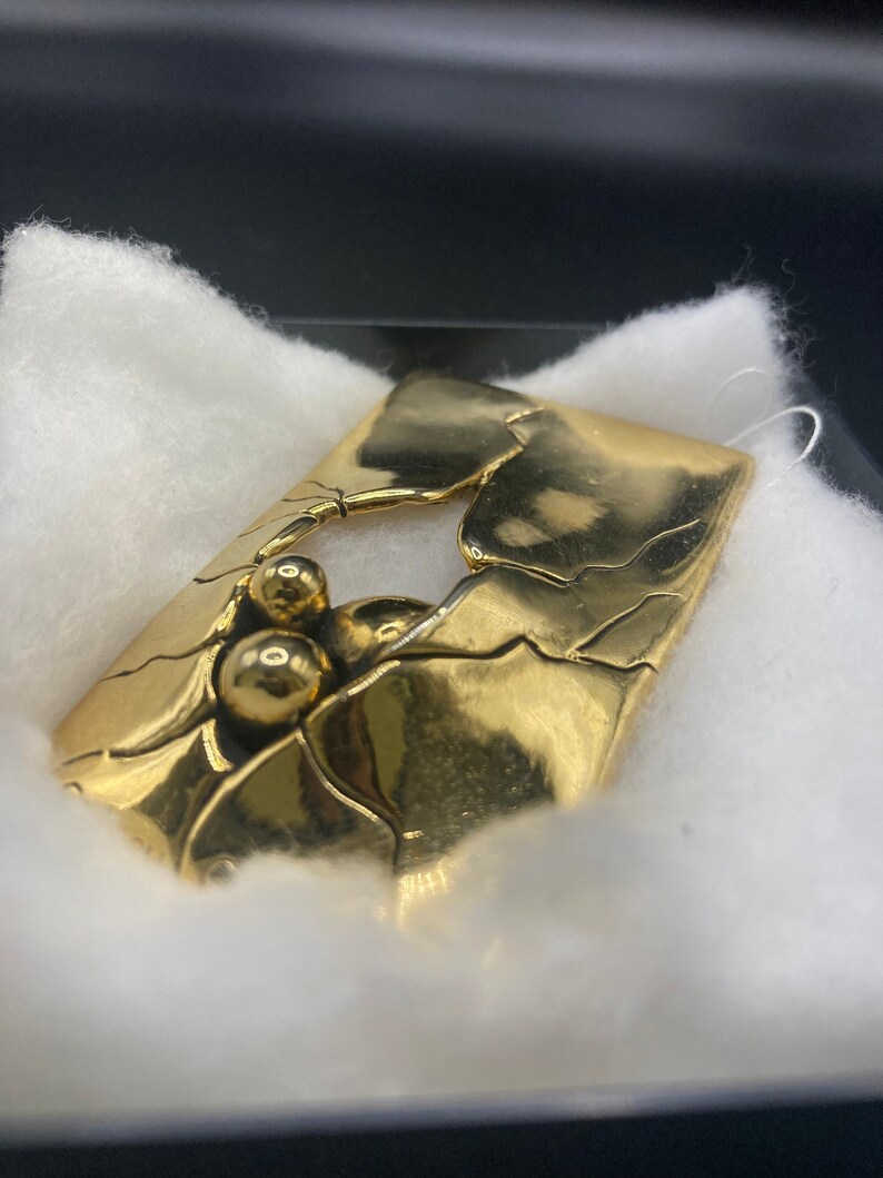 Modernist Brooch in Gold Metal, Signed Sydney Carron Etsy Australia