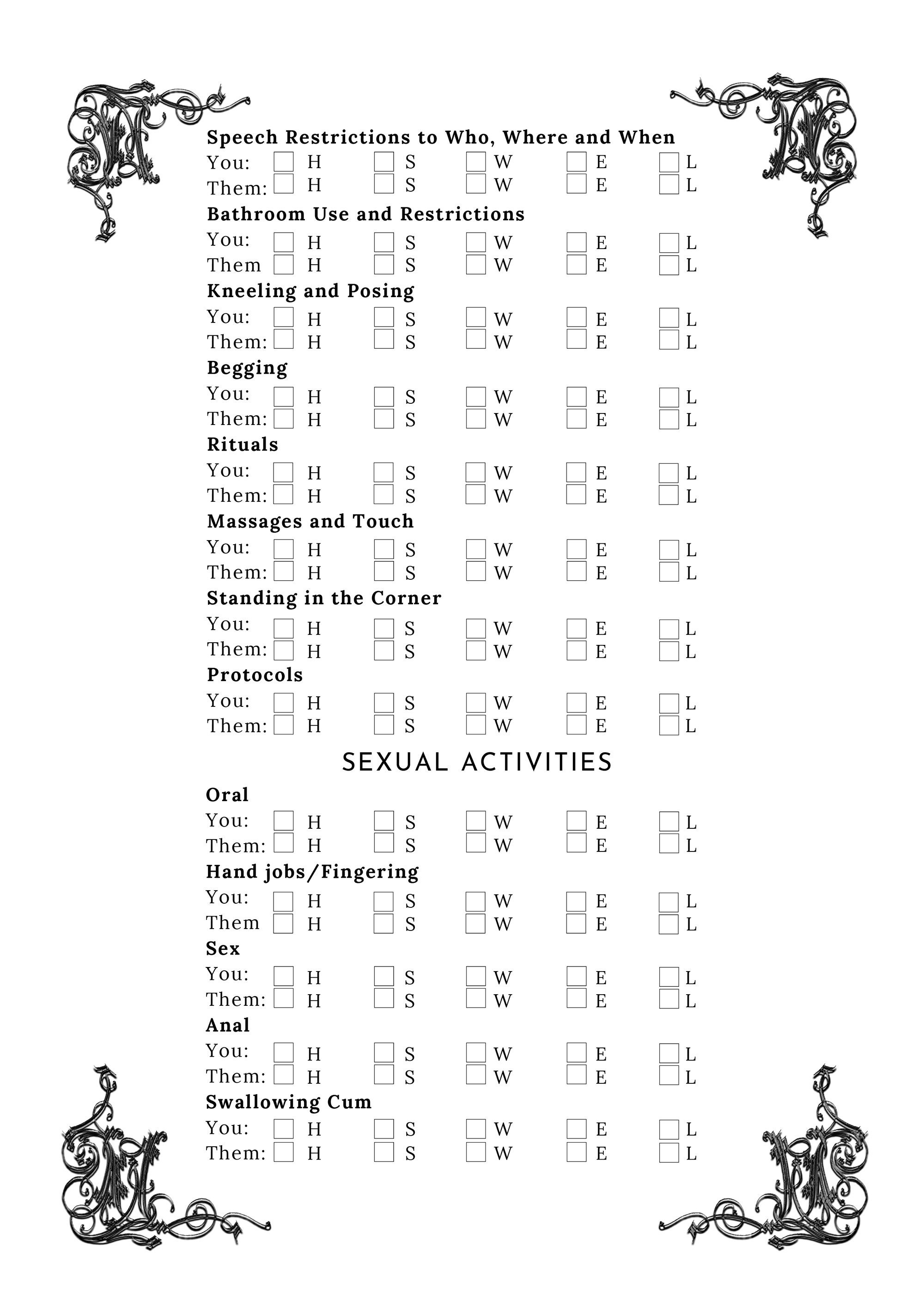BDSM Vetting Checklist kinky Checklist Etsy Australia