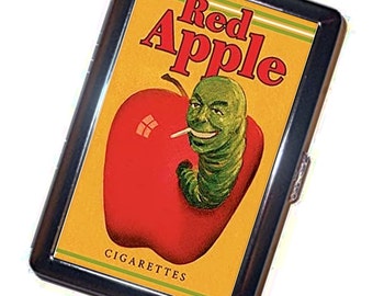 Red Apple Cigarette Case Handmade Pulp Fiction Vintage Metal Wallet Stash Business Credit Card Cigarette ID Holder Box Case