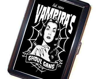 Vampira Ghoul Gang Cigarette Case Handmade Vintage Metal Wallet Stash Business Credit Card Cigarette ID IPod Holder Box Case
