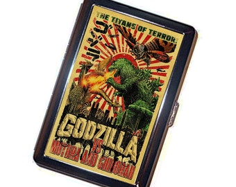 Godzilla Cigarette Case Handmade Kaiju Monster Titans Metal Wallet Stash Business Credit Card Cigarette ID IPod Holder Box Case