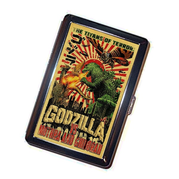 Godzilla Cigarette Case Handmade Kaiju Monster Titans Metal Wallet Stash Business Credit Card Cigarette ID IPod Holder Box Case