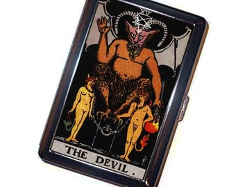 Tarot DEVIL Zigarettenetui Handgemachte Vintage Metall Brieftasche Stash Business Kreditkarte Zigarette ID Ipod Halter Box Case