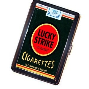 Cigarette Case Handmade Lucky Strike Vintage Metal Wallet Stash Business Credit Card Cigarette ID Holder Box Case image 1