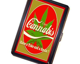 Cannabis Cigarette Case Handmade Vintage Metal Wallet Stash Business Credit Card Cigarette ID IPod Holder Box Case