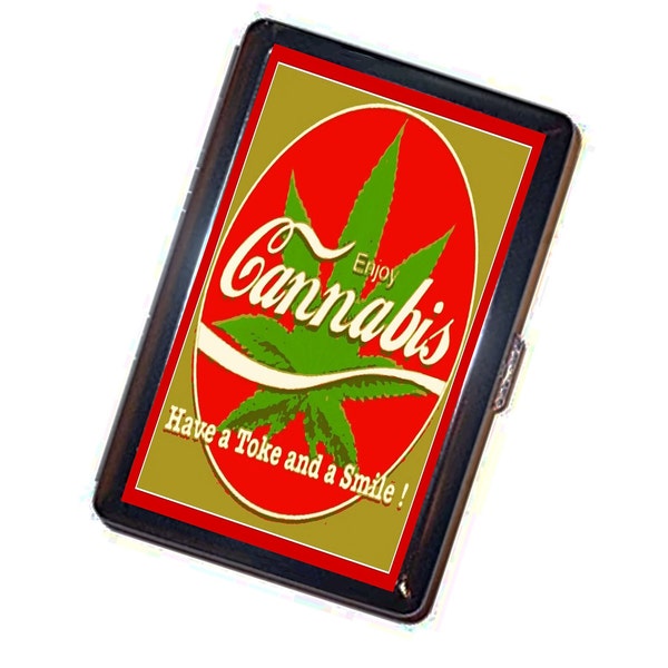 Cannabis Cigarette Case Handmade Vintage Metal Wallet Stash Business Credit Card Cigarette ID IPod Holder Box Case