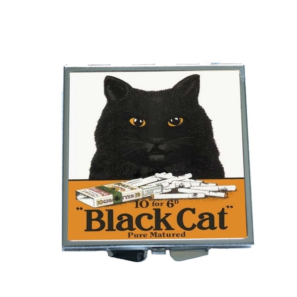 Black Cat cigarettes Compact Mirror Handmade Vintage Gift