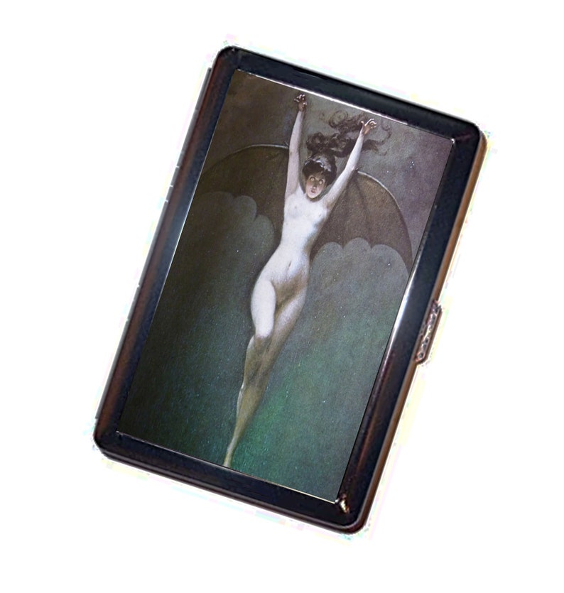 Bat Woman Cigarette Case Handmade Metal Wallet Stash Business Credit Card Cigarette ID Holder Box gift image 1