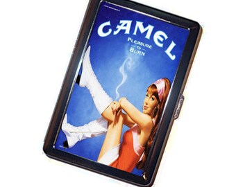 Vintage Pinup Camel Ad Cigarettes Case Handmade Metal Wallet Stash Business Credit Card Cigarette ID Holder Box gift