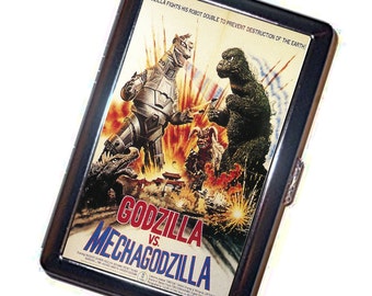 Godzilla vs. Mechagodzilla Cigarette Case Handmade Vintage Metal Wallet Stash Business Credit Card Cigarette ID IPod Holder Box Case