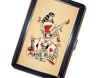 Man's Ruin Cigarette Case Handmade Vintage Metal Wallet Stash Business Credit Card Cigarette ID IPod Holder Box Case