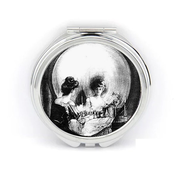 Woman in skull compact mirror handmade optical illusion Christmas gift